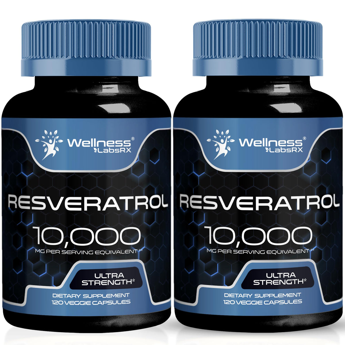 Wellness LabsRx Resveratrol bottle close-up for daily use.