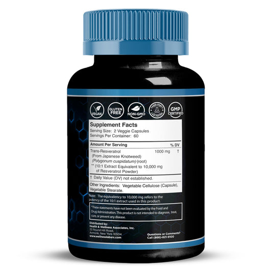 Wellness LabsRx Resveratrol with Japanese Knotweed ingredients close-up.