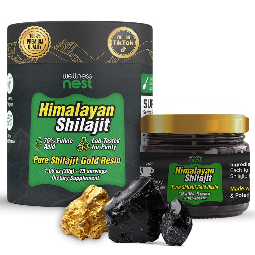 Wellness Nest gold-grade shilajit bottle for daily vitality and ritual routine.