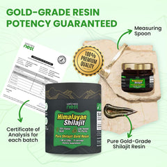 Wellness Nest gold-grade shilajit measuring spoon enables accurate dosing.