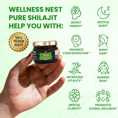 Wellness Nest gold-grade shilajit resin pool concentrates energy for daily use.