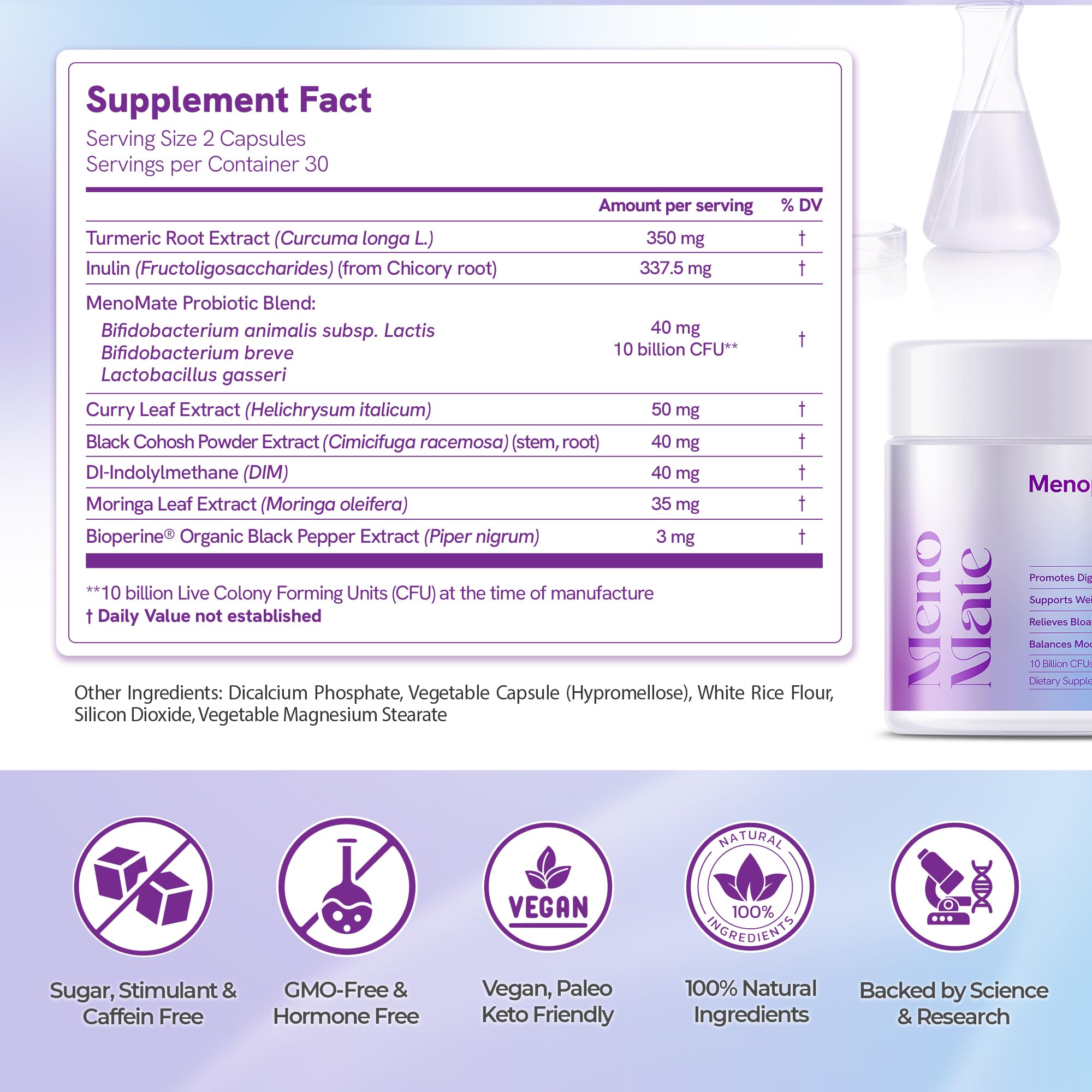 Wellness Nest MenoMate bottle pour—easy daily capsule intake with meals.
