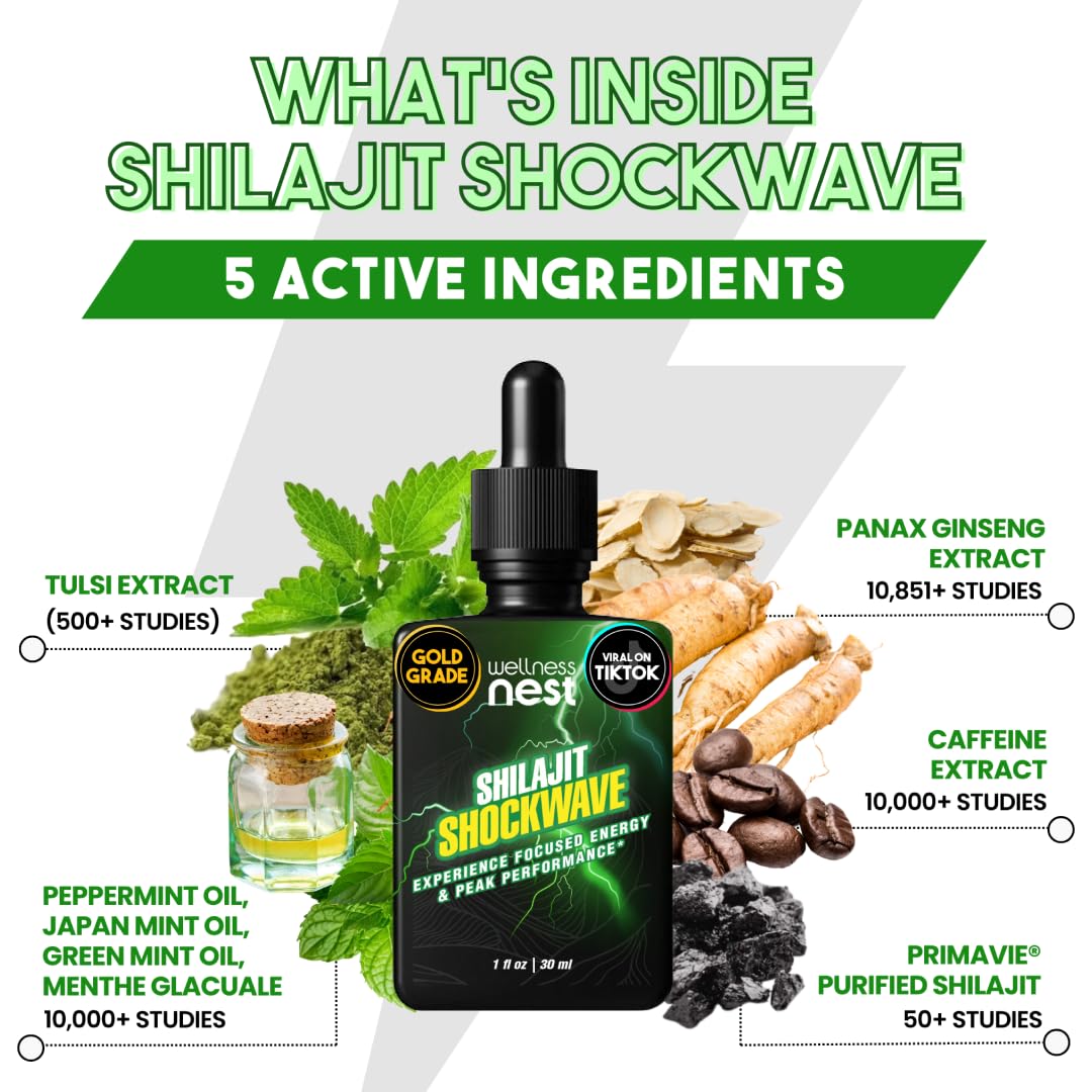 Closeup of Shockwave liquid showing Tulsi and mint blend.