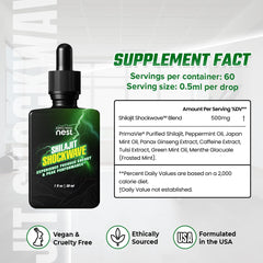 Shilajit Shockwave drops dropper highlights quick dispersion and easy dosing.