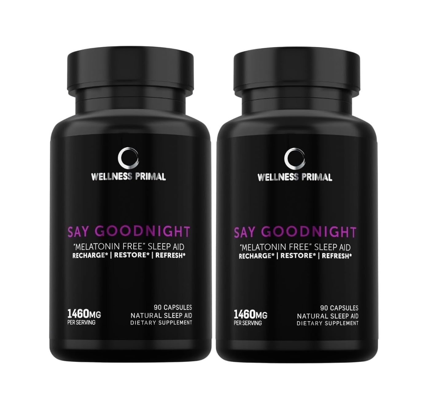 Wellness Primal Say Goodnight bottle with melatonin-free formula for non-drowsy nights.