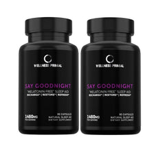 Wellness Primal Say Goodnight bottle with melatonin-free formula for non-drowsy nights.