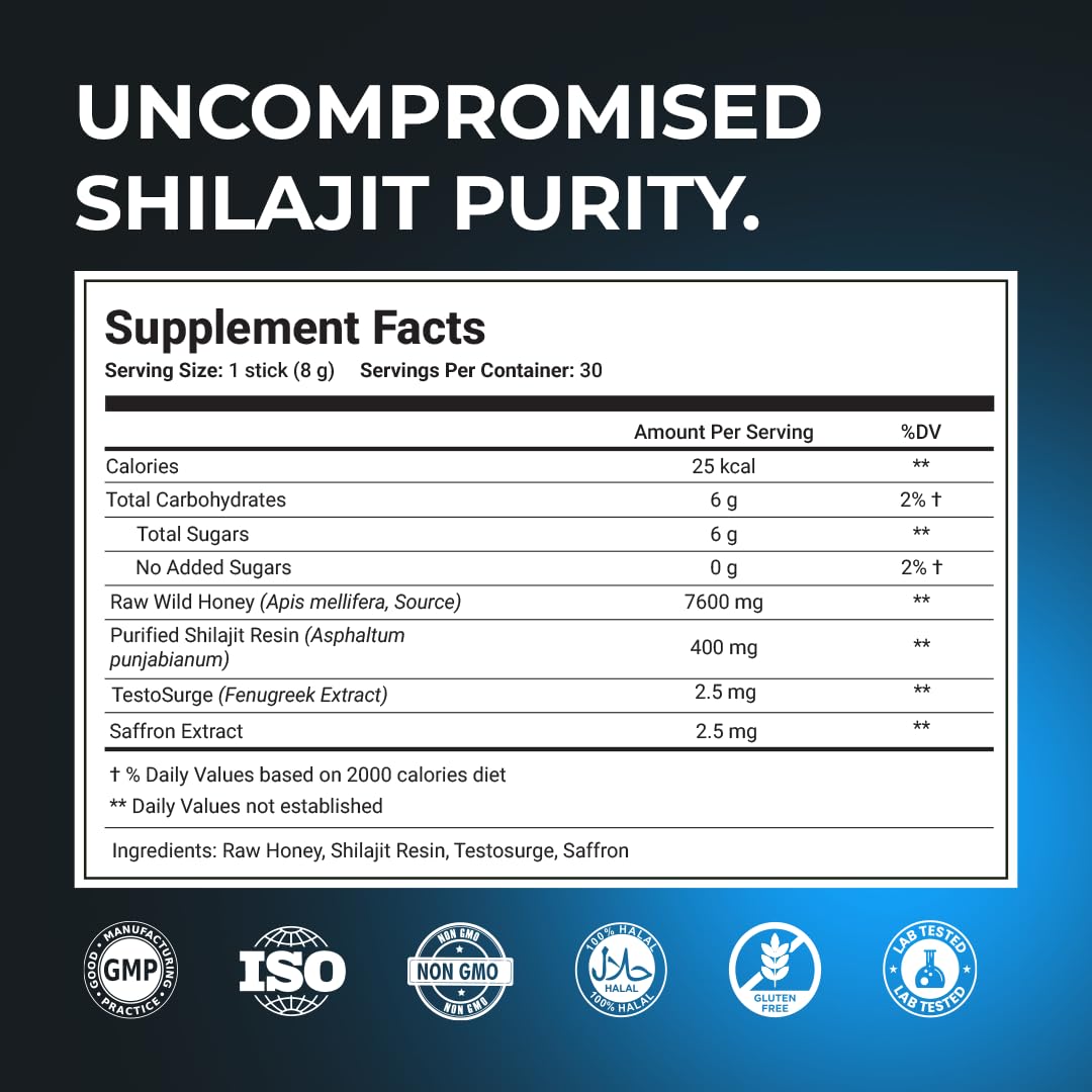 Closeup of The Wellness Project Himalayan Shilajit Honey Stick Pro highlighting purity.
