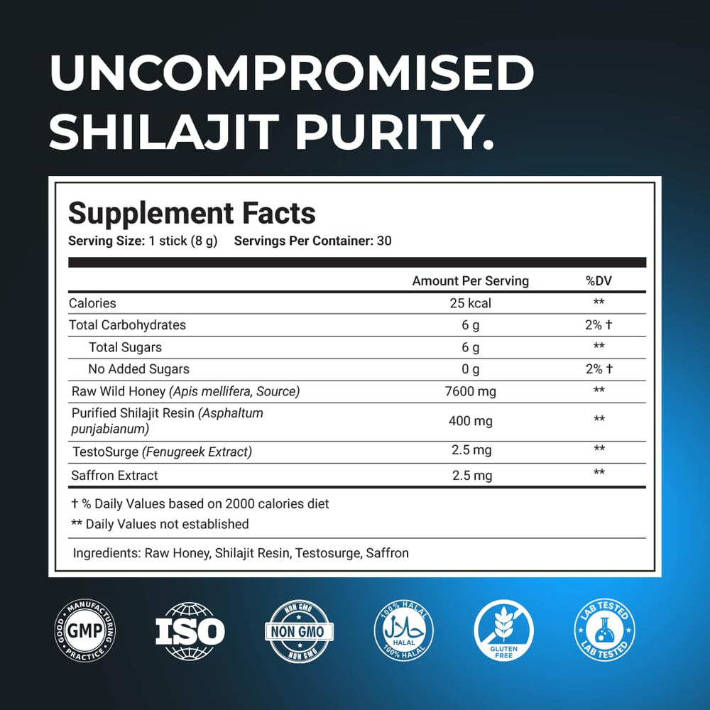 Closeup of The Wellness Project Himalayan Shilajit Honey Stick Pro highlighting purity.