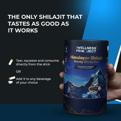 Origin note showing Himalayas at 16,000 ft on The Wellness Project Shilajit Honey Stick Pro.