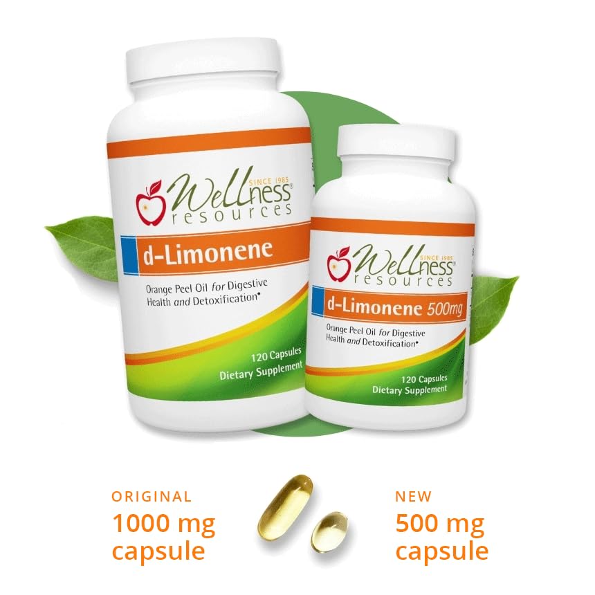 Wellness Resources d-Limonene capsules inside bottle with potency label for detox support