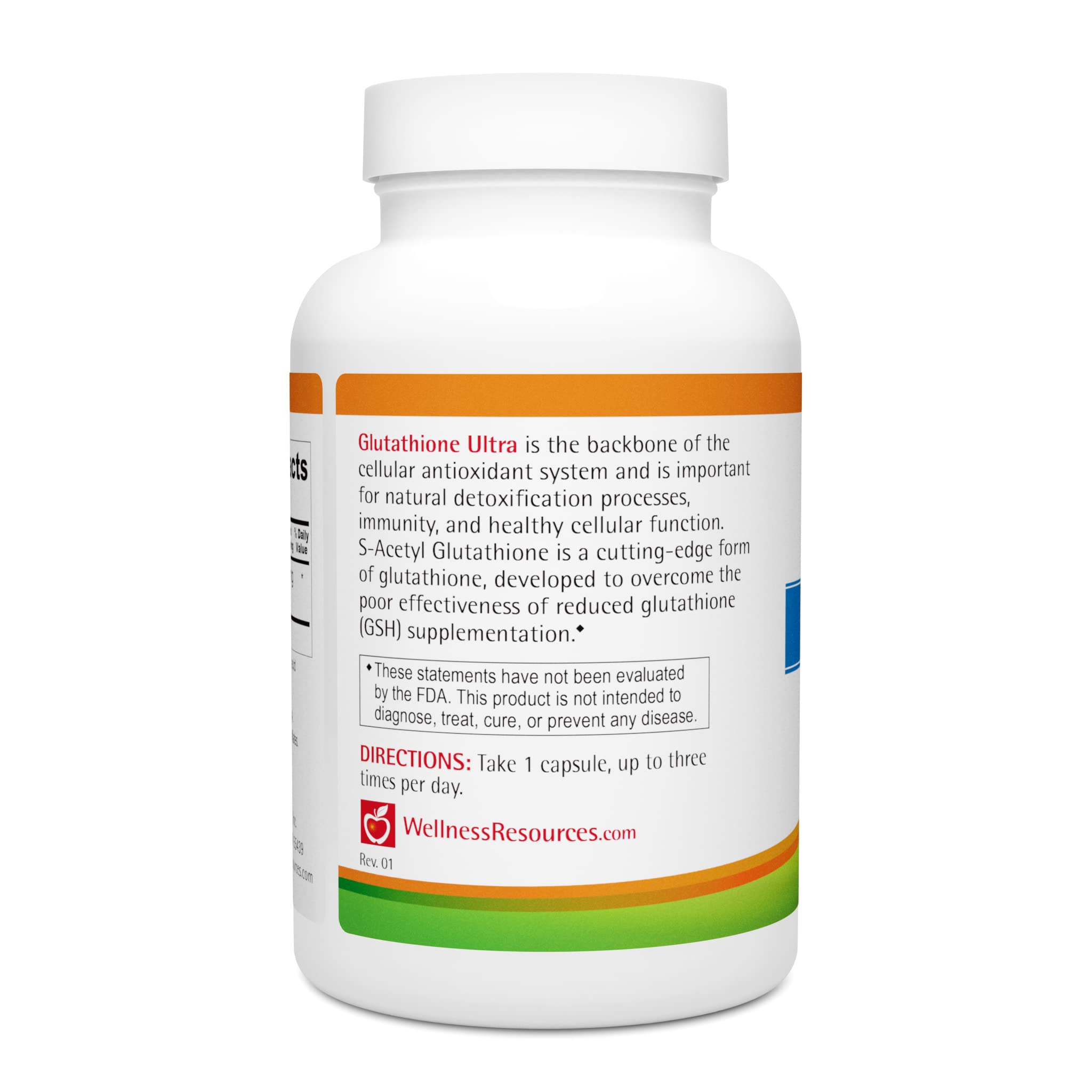 Wellness Resources Glutathione Ultra label and packaging emphasize non-GMO and gluten-free formula.