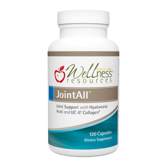 Wellness Resources JointAll bottle front for natural joint support and mobility.