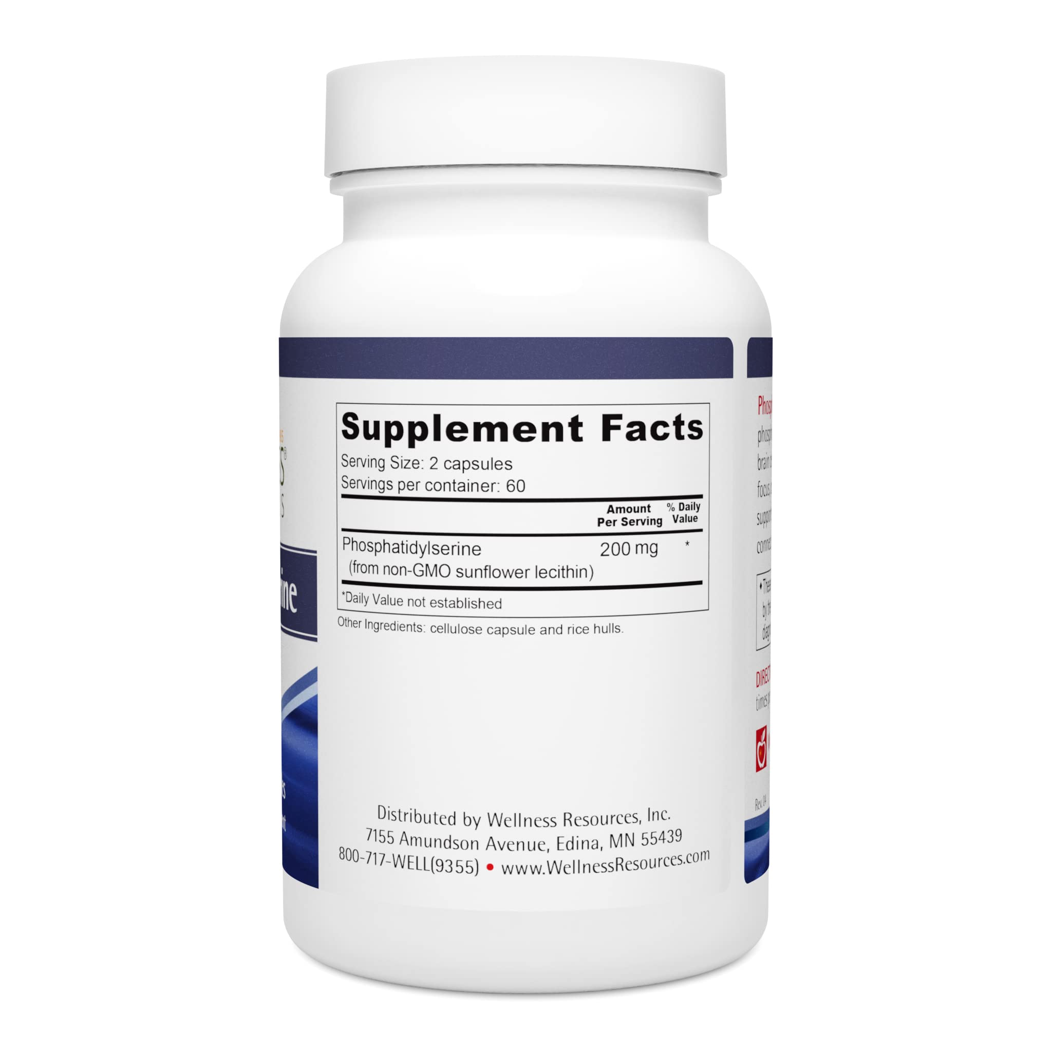 wellness resources phosphatidylserine sunflower bottle pour illustrates daily dosage.