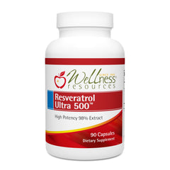 Wellness Resources Resveratrol Ultra 500 bottle closed for daily antioxidant support.