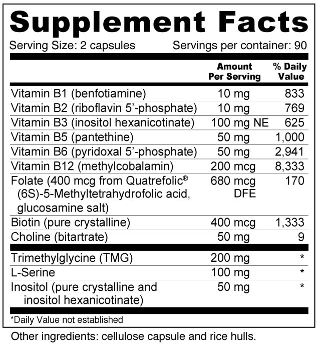 Wellness Resources Super Coenzyme B Complex bottle back highlights methylated vitamins for absorption.