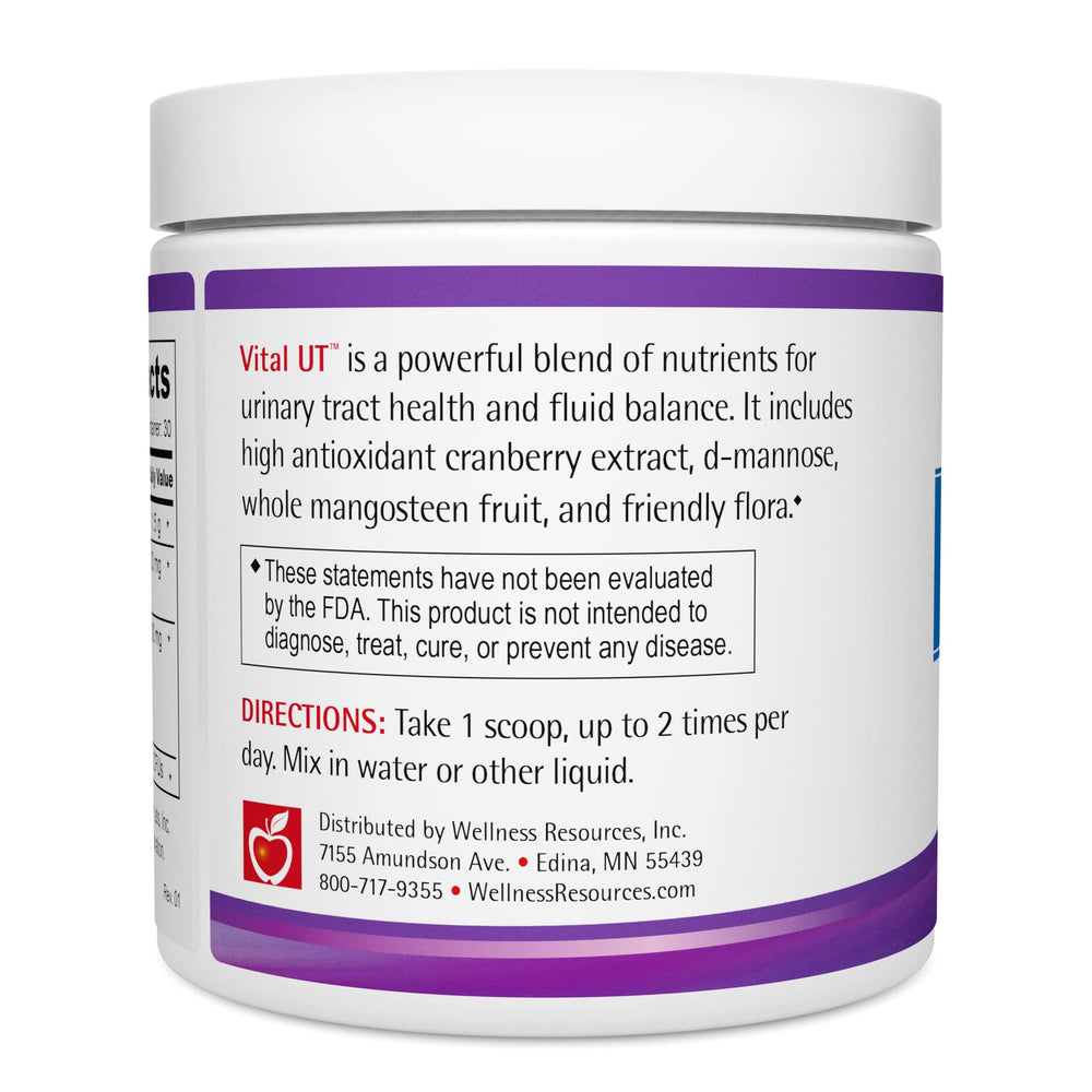 Vital UT Powder Cran-Max view highlighting high PAC cranberry concentrate for urinary health.