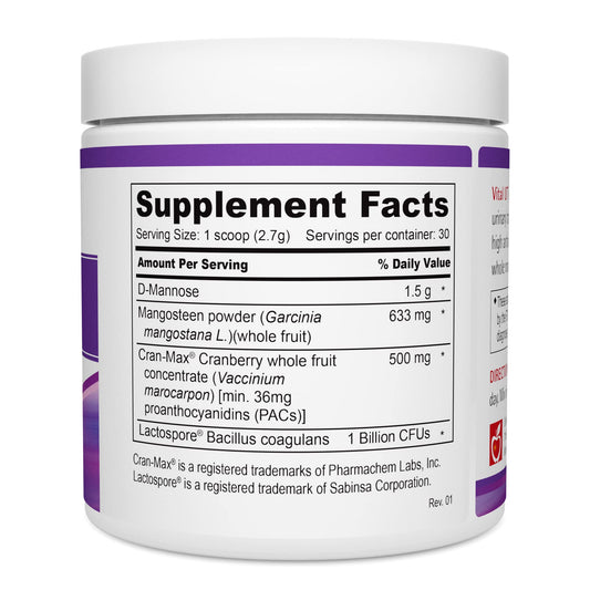 Vital UT Powder serving scoop for easy daily routine with cranberry and probiotic blend.