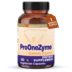 WellnessOne ProOneZyme digestive bottle promotes digestion and nutrient uptake.