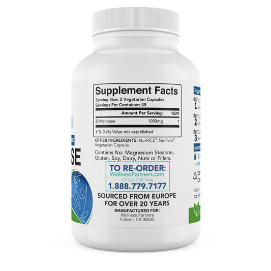WellnessPartners D-Mannose capsules close-up highlighting veggie capsules
