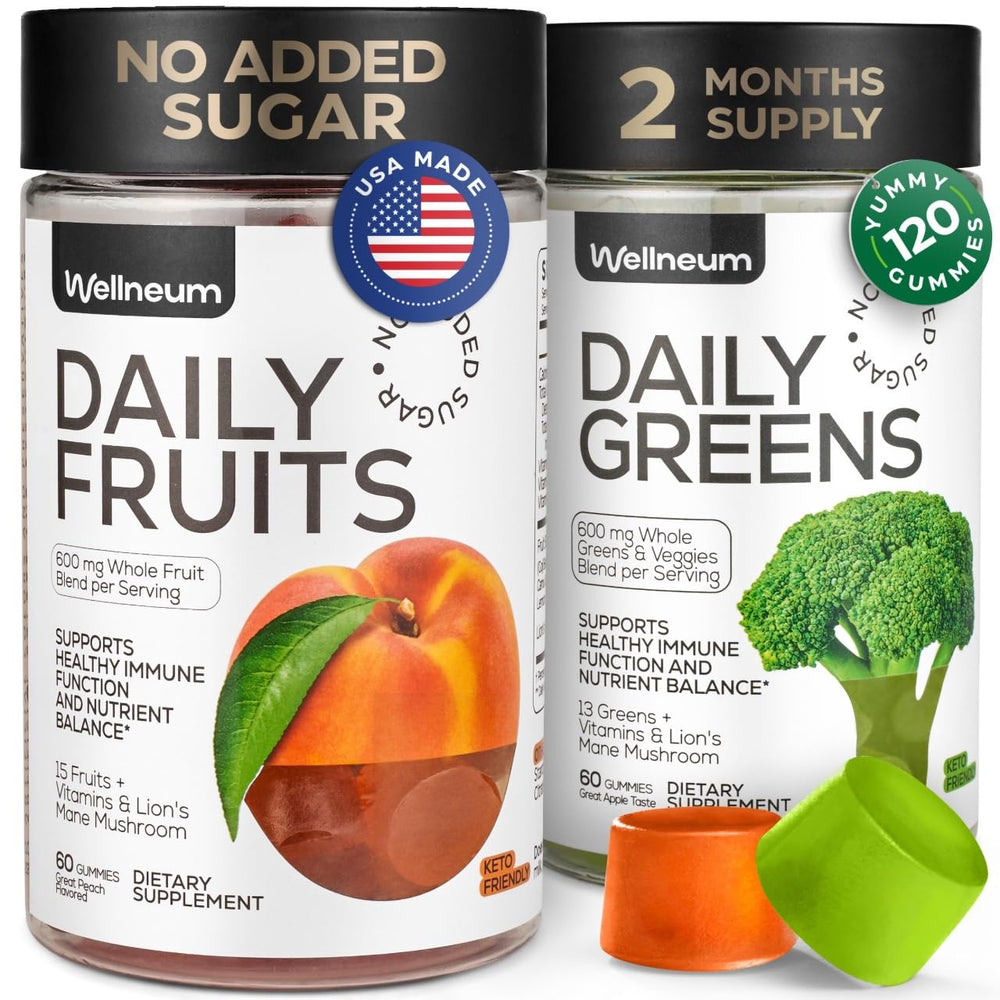 Wellneum Super Greens + Super Fruits Gummies bottle for daily nourishment