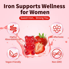 Wellnourish iron gummies label detail emphasizing vegan and gluten-free ingredients.