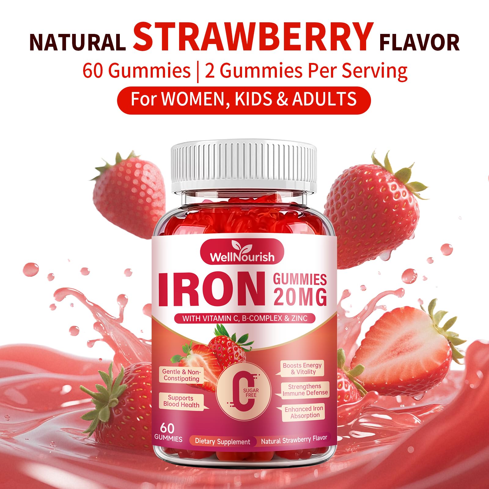 Wellnourish iron gummies two-pack packaging for travel and daily use.