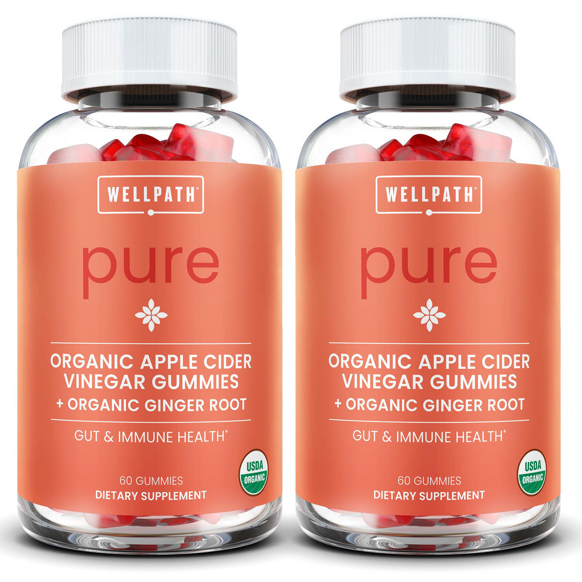 WellPath Pure ACV gomitas en botella para apoyo digestivo diario.