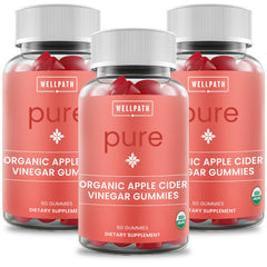 WellPath Pure ACV Gummies bottle closeup showing the mother and organic ingredients for daily use