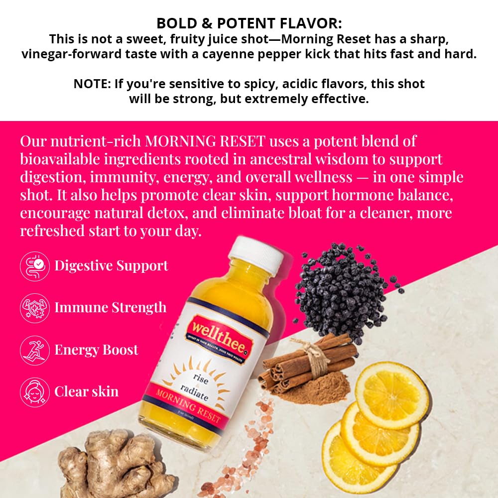 Wellthee MORNING RESET bottle label lists ingredients for daily vitality