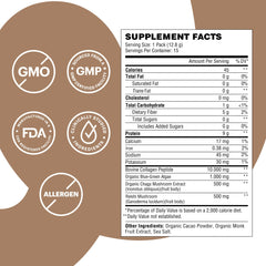 Wellthy cacao-chaga-reishi mushroom blend in a bowl, earthy aroma and mix-in potential