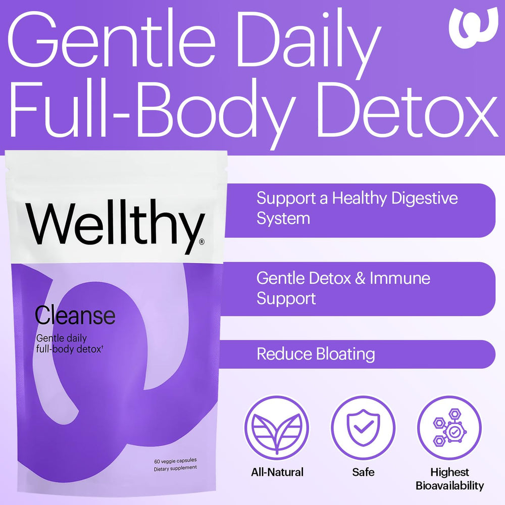 Wellthy Full Body Detox capsules close-up for easy daily supplementation.