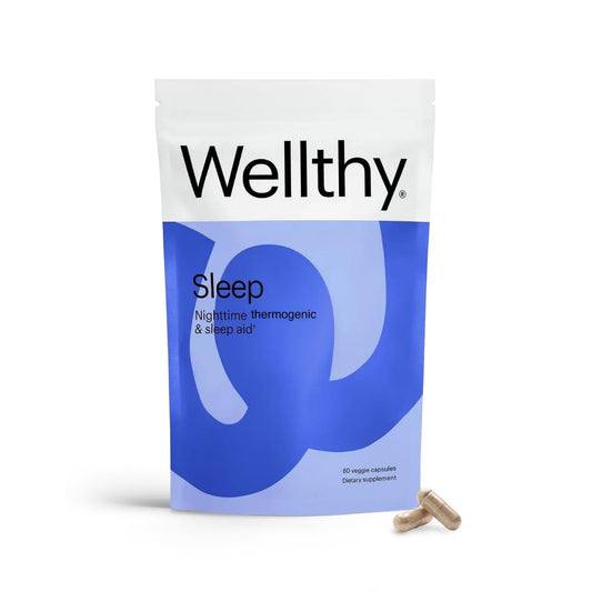 Wellthy Night Time Thermogenic bottle front shows eco-friendly packaging for evening routines