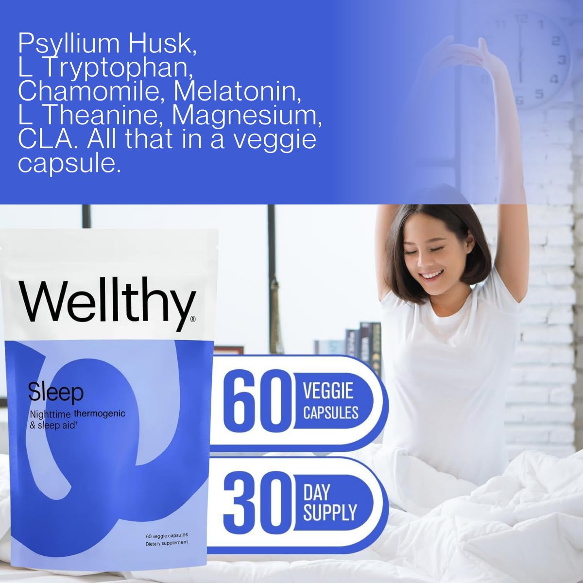 Wellthy Night Time Thermogenic evening routine image portrays calm, convenient use