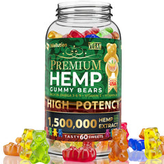 Wellution Hemp Gummies bottle close-up highlighting high potency for daily calm and focus