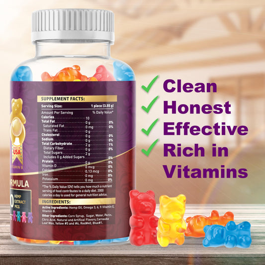 Wellution Hemp Gummies XXL gummies closeup with vibrant colors and fruity flavor