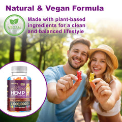 Wellution Hemp Gummies XXL ingredients visual highlighting vegan, non-GMO components