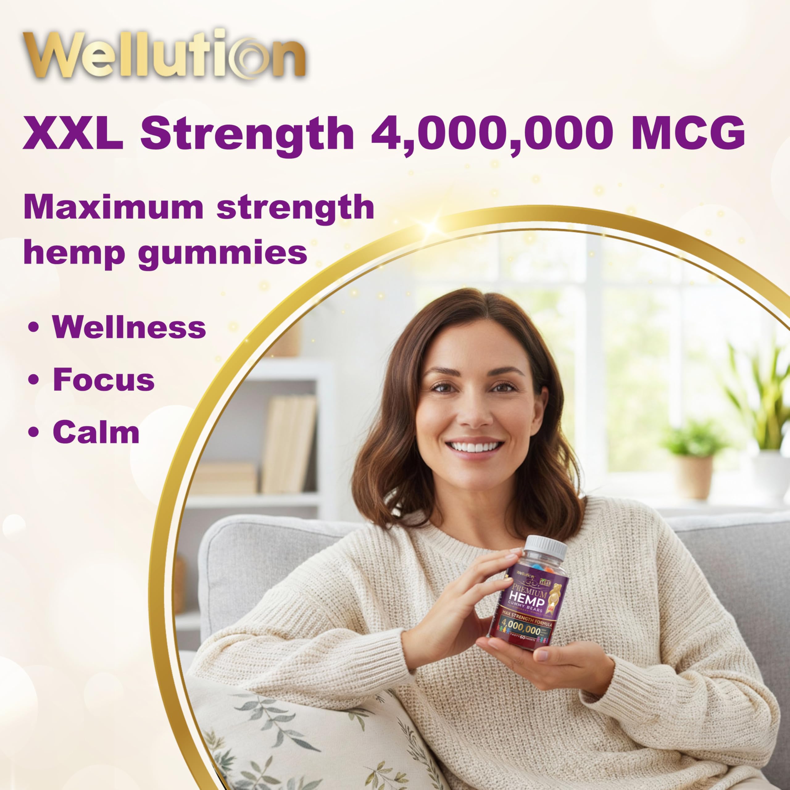 Wellution Hemp Gummies XXL label back displaying ingredients and omega fatty acids