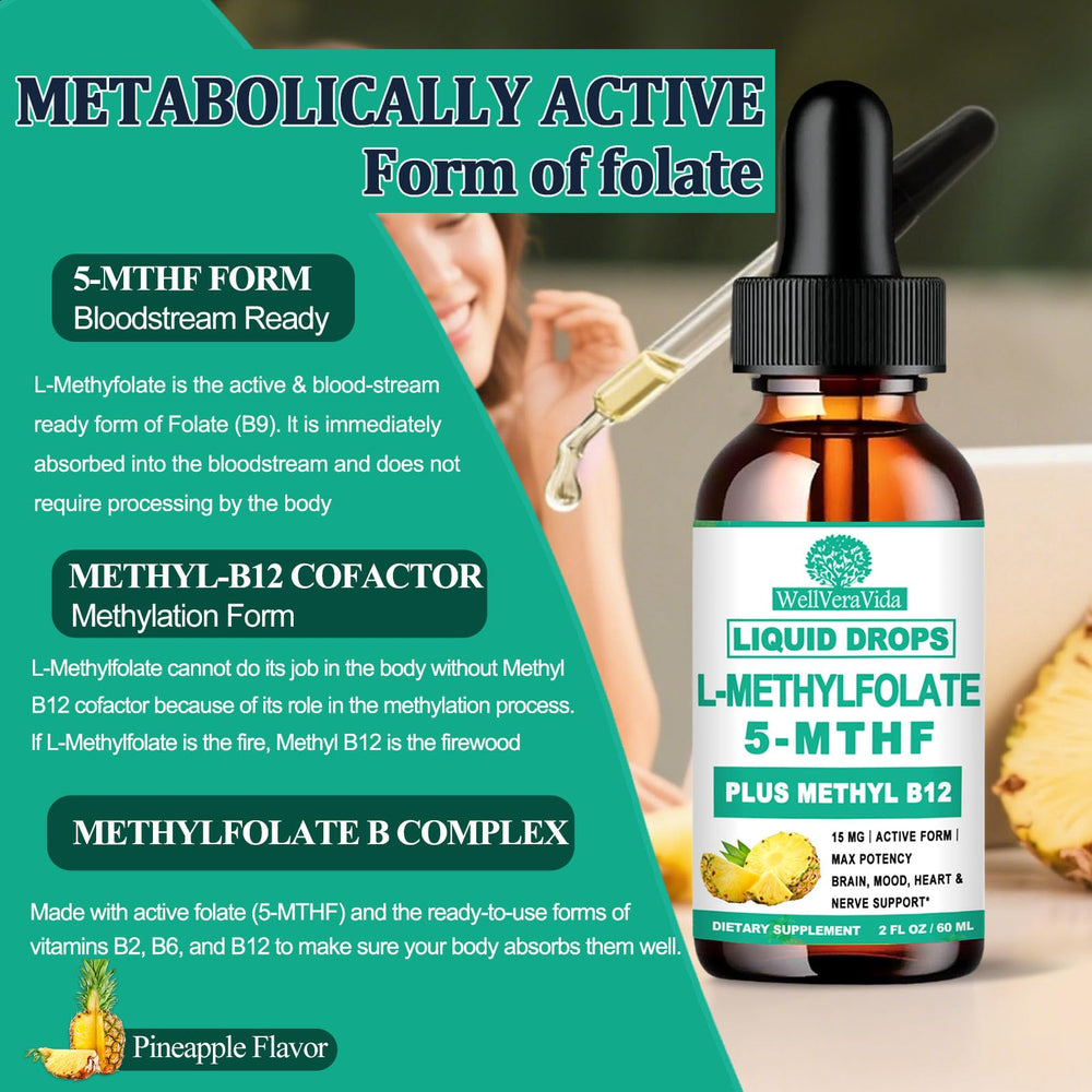 WellVeraVida Methylfolate Drops adult serving bottle with 60 servings
