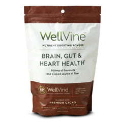 WellVine Nutrition Boosting Blend bottle on a kitchen counter for daily plant‑based nutrition.