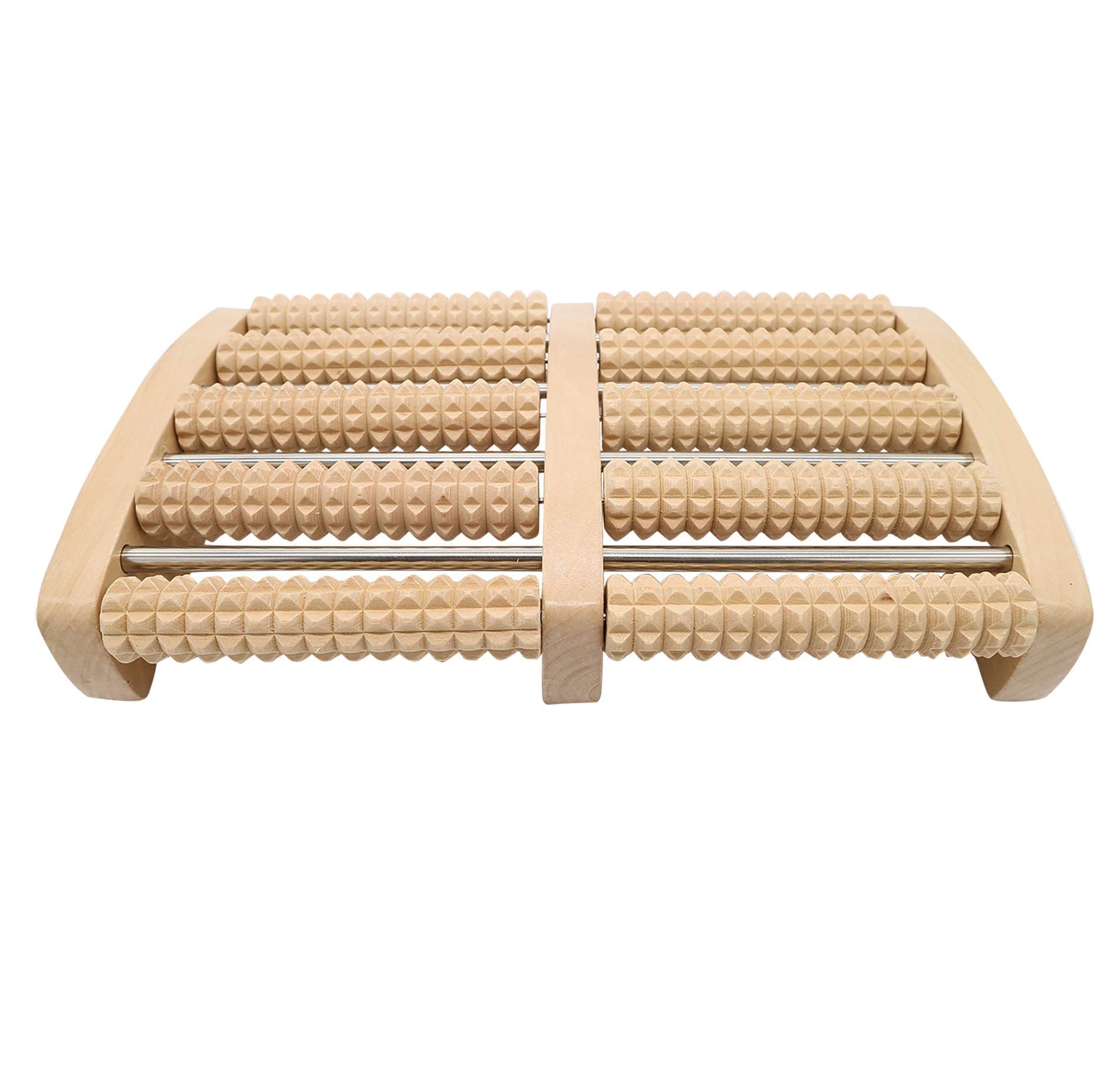 WELLWAY foot massager roller side angle highlighting solid wood construction.