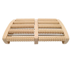 WELLWAY foot massager roller side angle highlighting solid wood construction.
