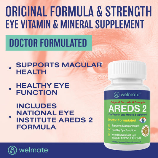 WELMATE AREDS 2 bottle label close-up highlighting the clinical formula