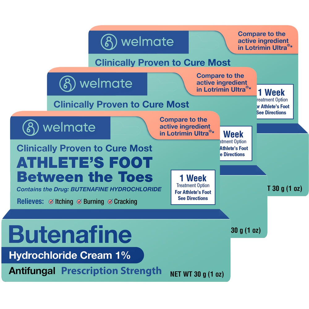 WELMATE Butenafine 1% cream tubes in a three-pack ready for fast antifungal relief