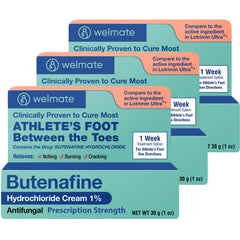 WELMATE Butenafine 1% cream tubes in a three-pack ready for fast antifungal relief