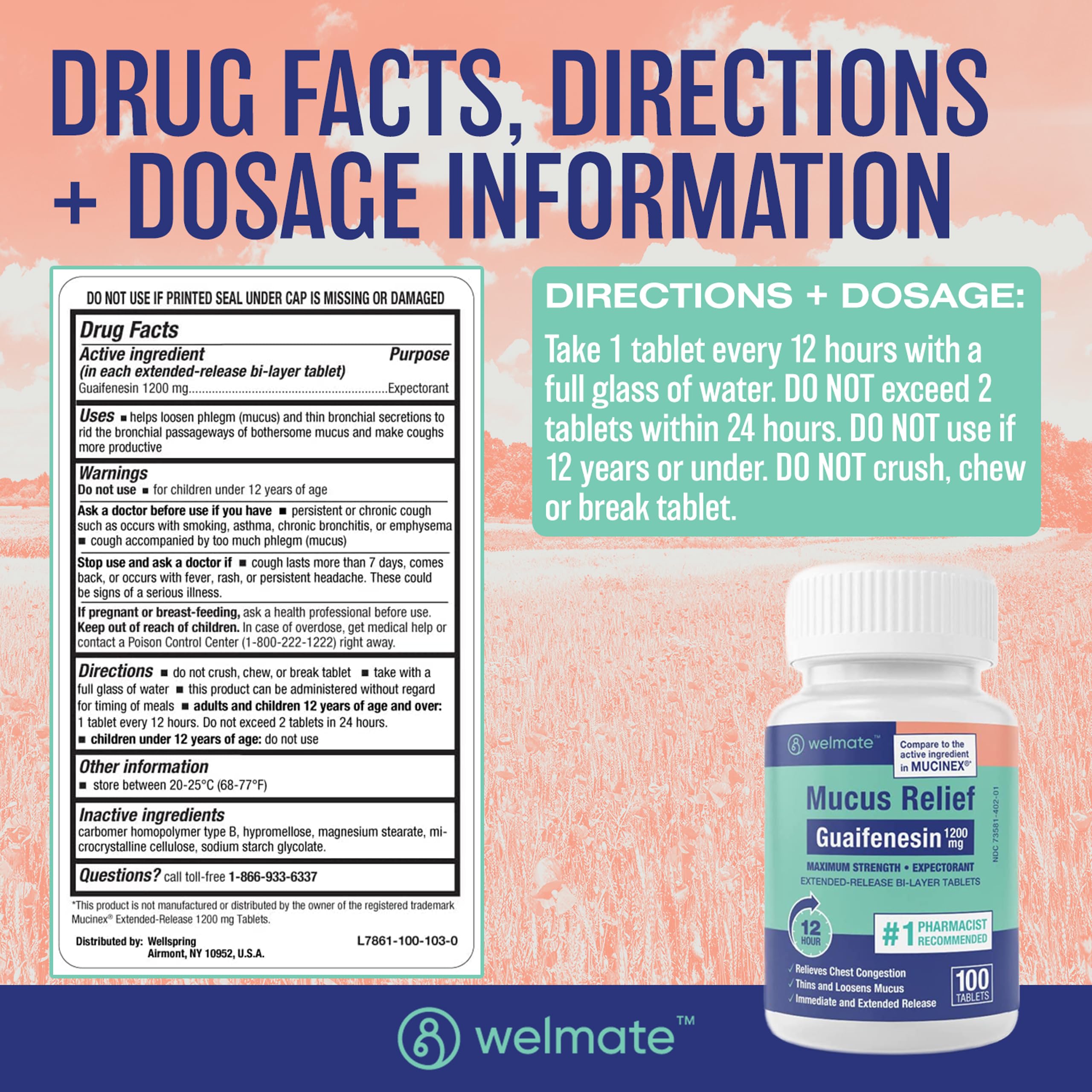 Welmate Mucus Relief tablet with water demonstrates simple dosing