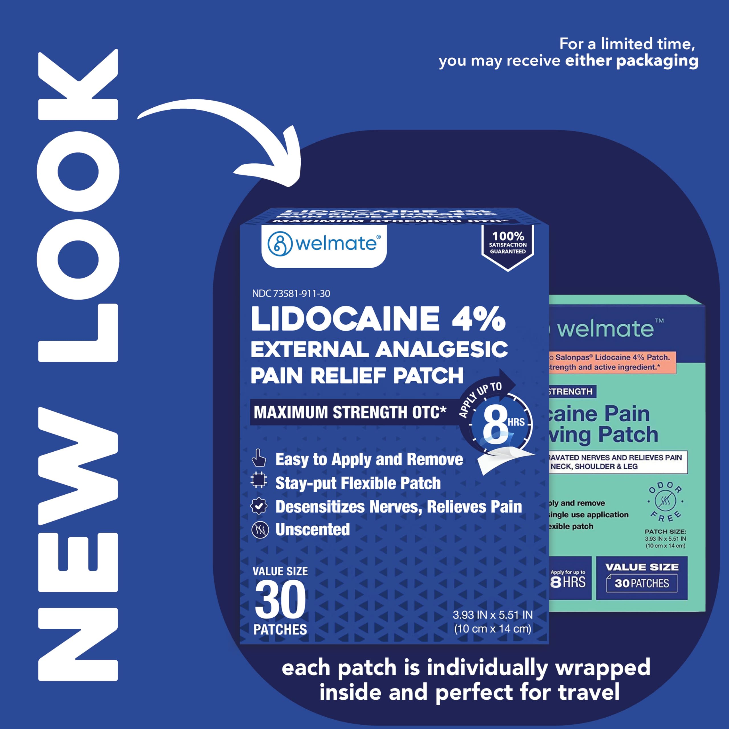 WelMate patch being applied on skin for targeted relief.