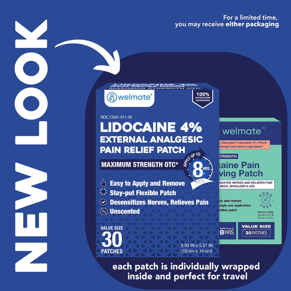 WelMate patch being applied on skin for targeted relief.