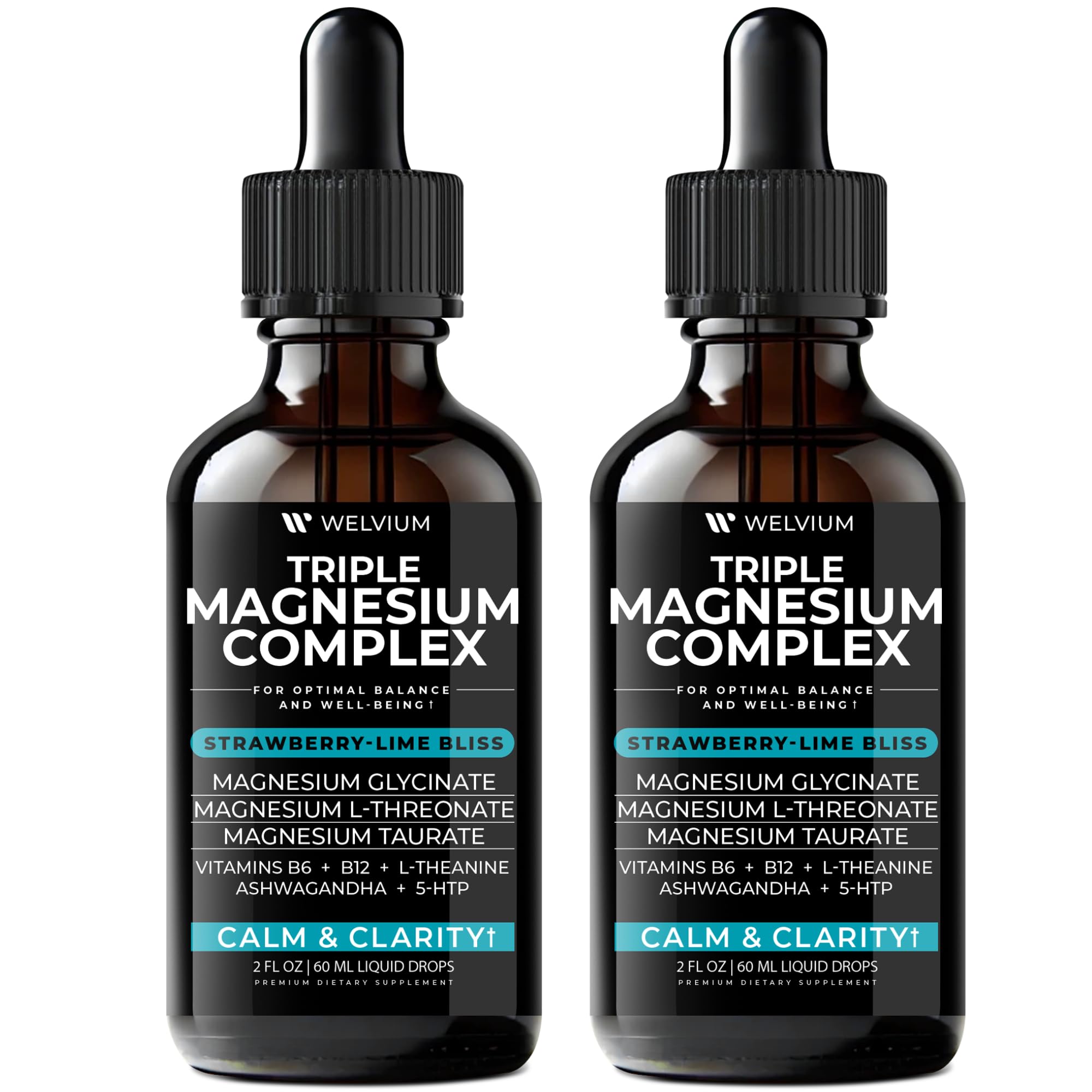 Welvium triple magnesium liquid drops bottle for convenient daily mineral support.