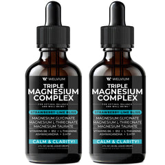 Welvium triple magnesium liquid drops bottle for convenient daily mineral support.