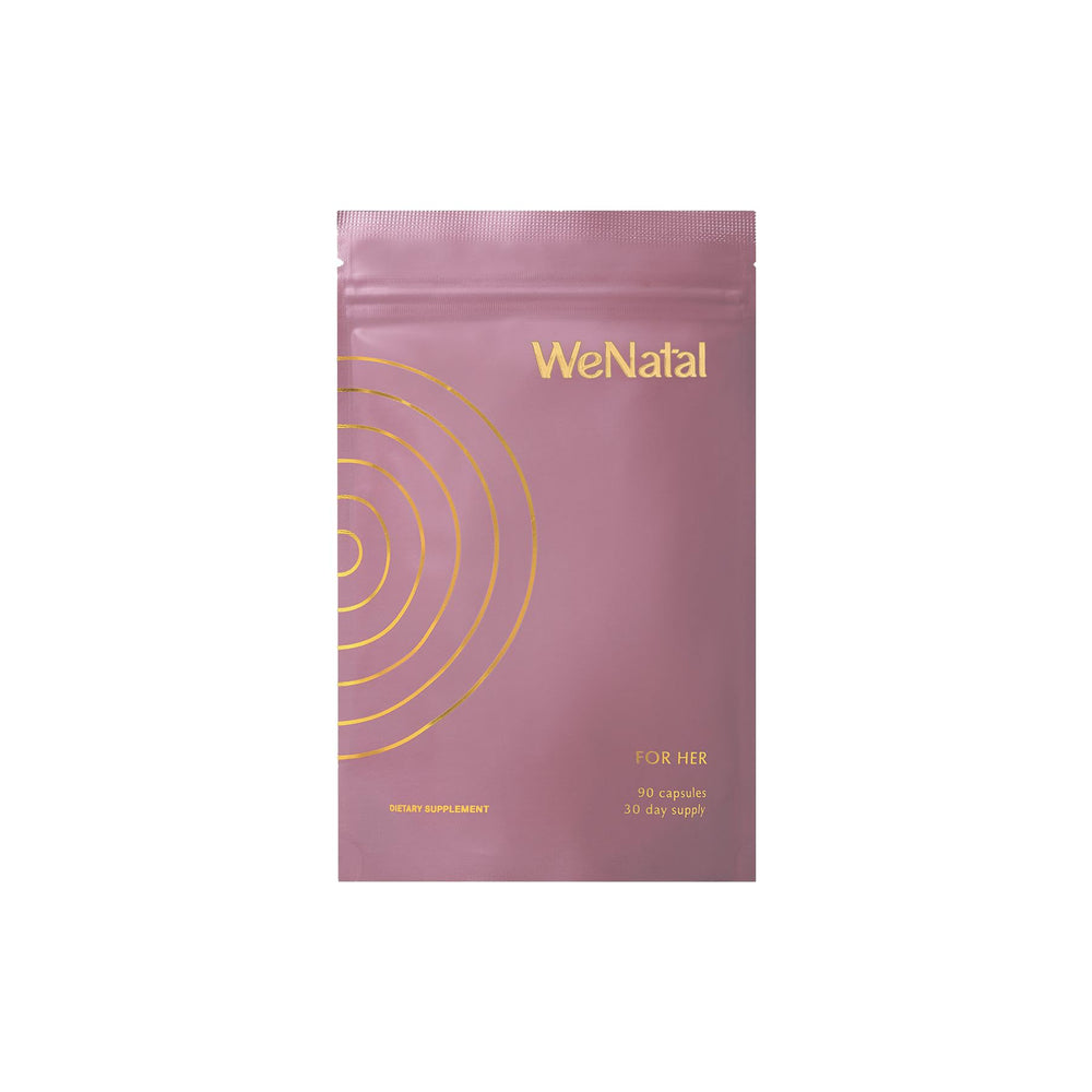 WeNatal for Her prenatal capsules displayed with a bottle for daily use and wellness